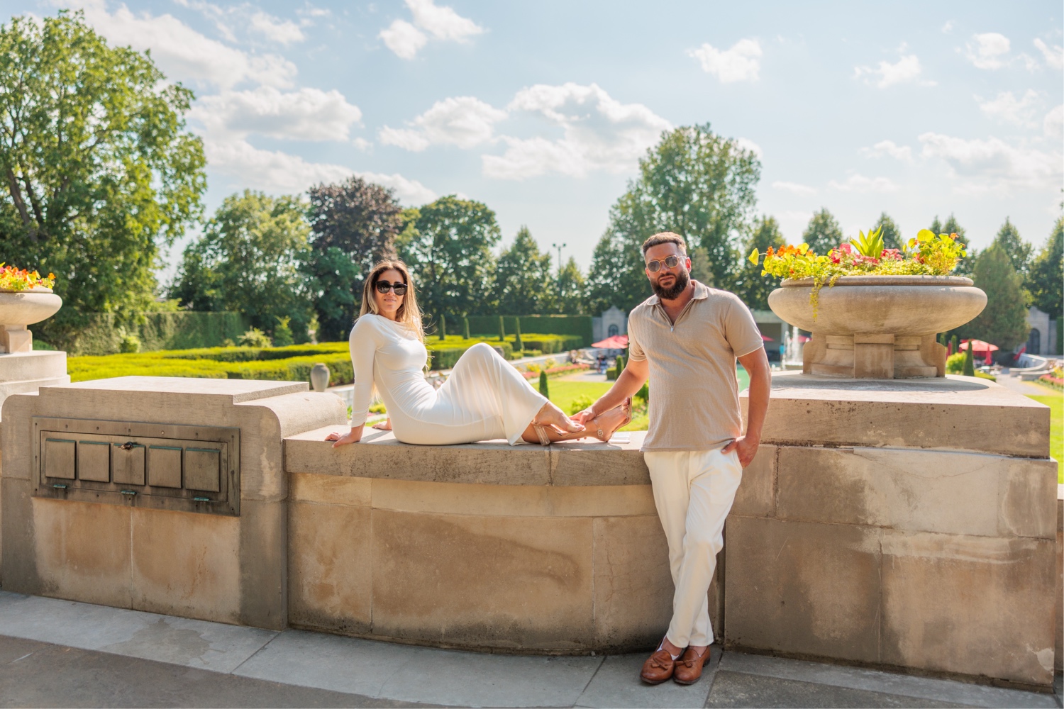 Couple posing for a photo at Parkwood Estate in Caledon.